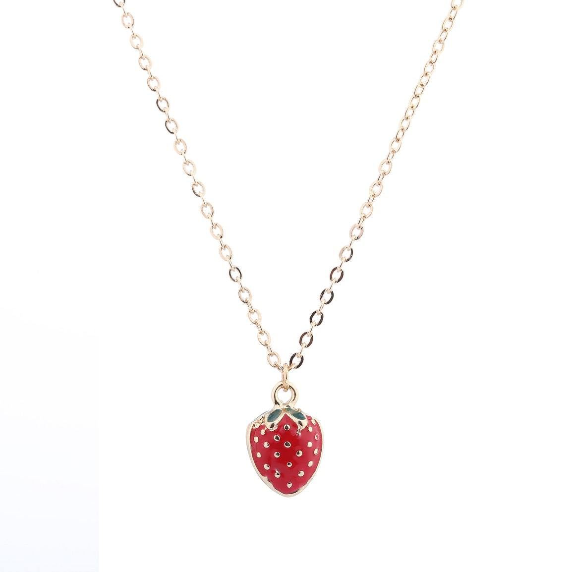 Women Red Strawberry Pendant Necklace
