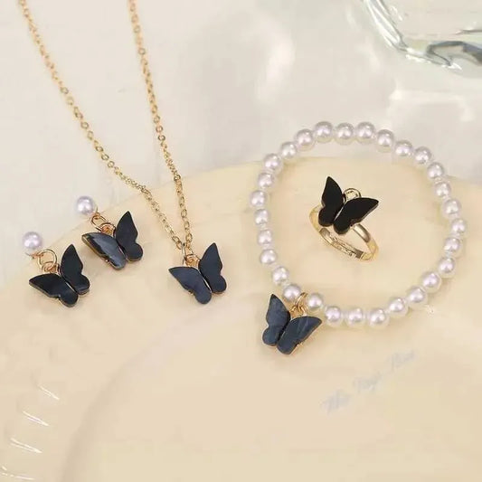 Butterfly Pearl Earrings Necklace Set for Women