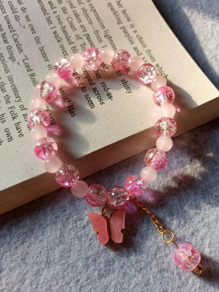 Pink Crystal Butterfly Charm Bracelet for Women