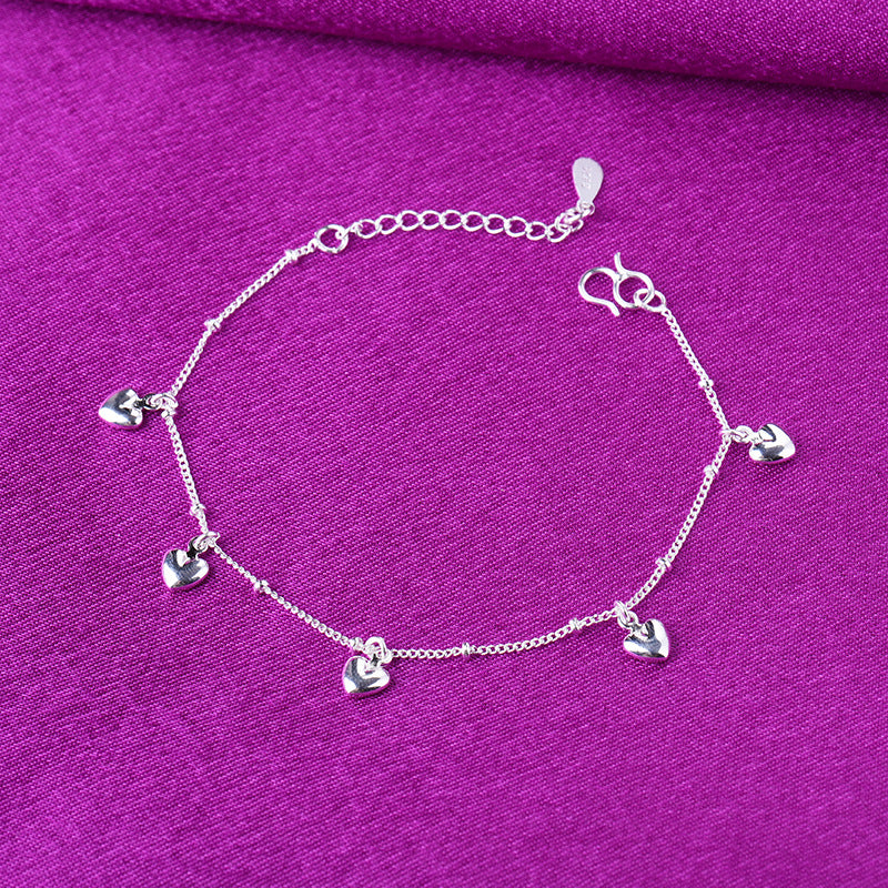 Silver Heart Anklet for Girls Minimalist Jewelry