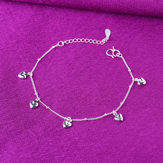 Silver Heart Anklet for Girls Minimalist Jewelry
