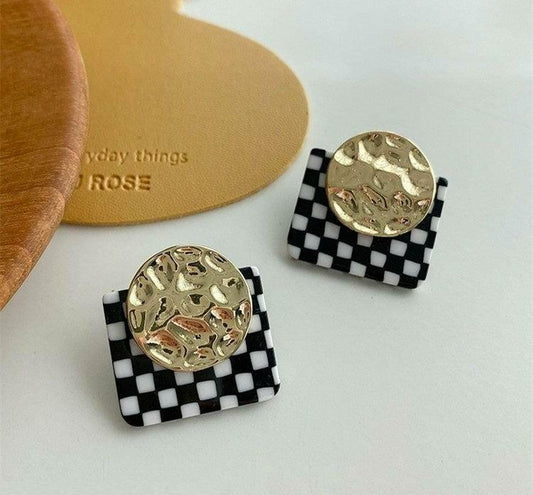 Checkered Gold Earrings for Girls, Premium Quality, Durable, Stylish